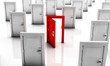 3d Closed doors in white and one in red open