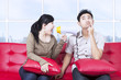 Girlfriend shout using megaphone in apartment