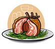Vector: Lamb rack joint with green beans Lamb rack joint with green beans