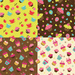 Vektor: Set of cake seamless patterns Set of cake seamless patterns