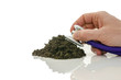 Holding stethoscope on soil