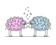 Funny sheeps in love, sketch for your design