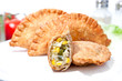 Crispy vegetable Samosa filling with soya cheese and leek