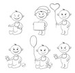 Cartoon children with toys, outline