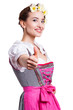 attraktive junge Frau im Dirndl mit Daumen-Hoch-Geste