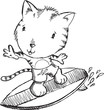 Surfer Tiger Kitten Cat Sketch Doodle Illustration Art