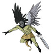 Angel of death with sword, flying, vector illustration