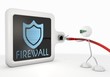 firewall symbol with futuristic 3d character
