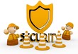 Illustration: security symbol with two cute 3d characters security symbol with two cute 3d characters