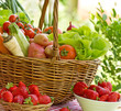 Foto: Full basket of fresh vegetables and strawberry Full basket of fresh vegetables and strawberry
