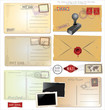 Vintage postcard designs and postage elements