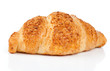 Fresh and tasty croissant with nut cream over white background