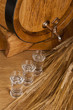 glass of vodka and barrel