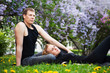 Happy young couple in a city park