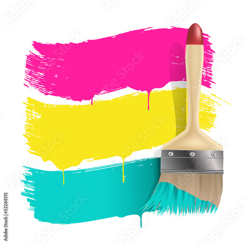 Vector: paint brush with color banners paint brush with color banners