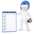 3d man in helmet holding ball and checklist