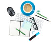 Coffee cup and office supplies