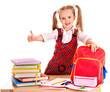 Child with stack book.