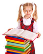 Child with stack book.