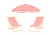 Photo: Two beach sun loungers and an umbrella Two beach sun loungers and an umbrella