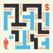 Businessman in business labyrinth. Vector illustration