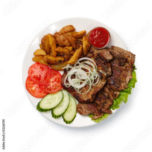 Photo: fried spare ribs with potatoes and vegetables fried spare ribs with potatoes and vegetables