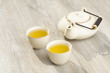 tea ceremony. Green tea, flower and teapot