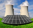 Foto: Solar energy panels before a nuclear power plant Solar energy panels before a nuclear power plant