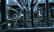 Photo: Industrial zone, Steel pipelines and cables in blue tones Industrial zone, Steel pipelines and cables in blue tones