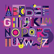 Color neon art alphabet