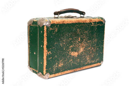 Photo: Old green shabby suitcase Old green shabby suitcase