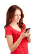 Photo: Portrait of student with phone in hands Portrait of student with phone in hands