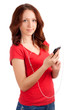 Photo: Portrait of student with phone in hands Portrait of student with phone in hands
