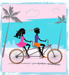 Boy and girl riding on a tandem