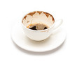 Empty used coffee cup at white background
