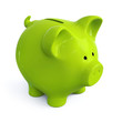 Green piggy bank - front left view