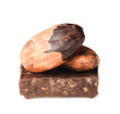 Cocoa beans on the peels of  dark chocolate