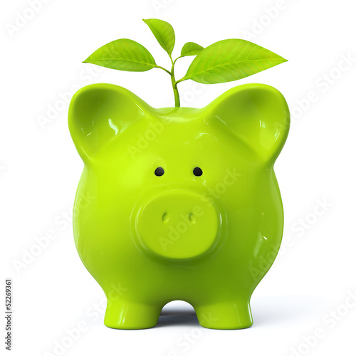 Illustration: Green piggy bank with plant Green piggy bank with plant