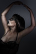 Dancing, Doll, beautiful brunette with short hair and Venetian m