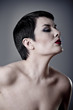 Sensual retro style woman, nude portrait kissing, kiss