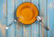 Brown dinner set on painted wooden board