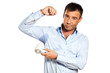 one man sweat stain perspire drying shirt