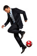 Foto: one business man playing juggling soccer ball one business man playing juggling soccer ball