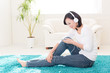 beautiful asian woman listening music