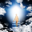Man travels up stairway into heavens