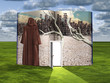 Book with science fiction scene and open doorway of light