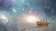 Sailing ship sails through the stars
