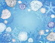 blue background with sea shells