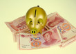 piggy bank and one-hundred rmb bill