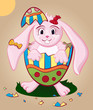 Easter pink bunny in easter multicolor egg